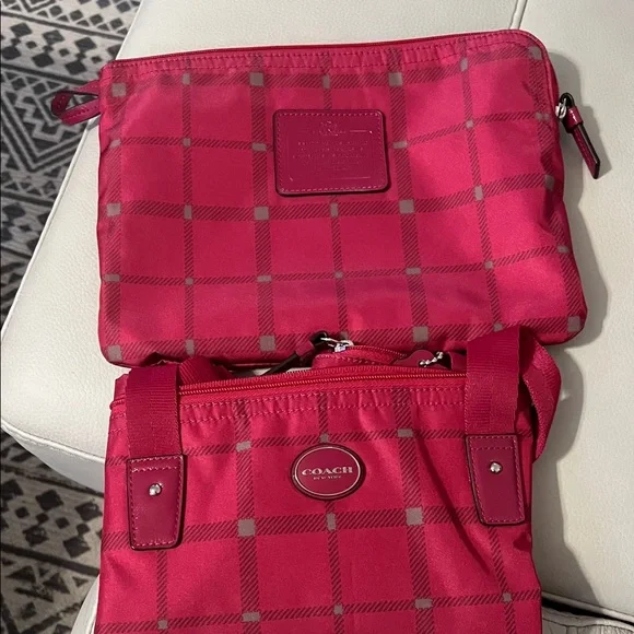 Coach Red Plaid Bag Set - Picture 1 of 4